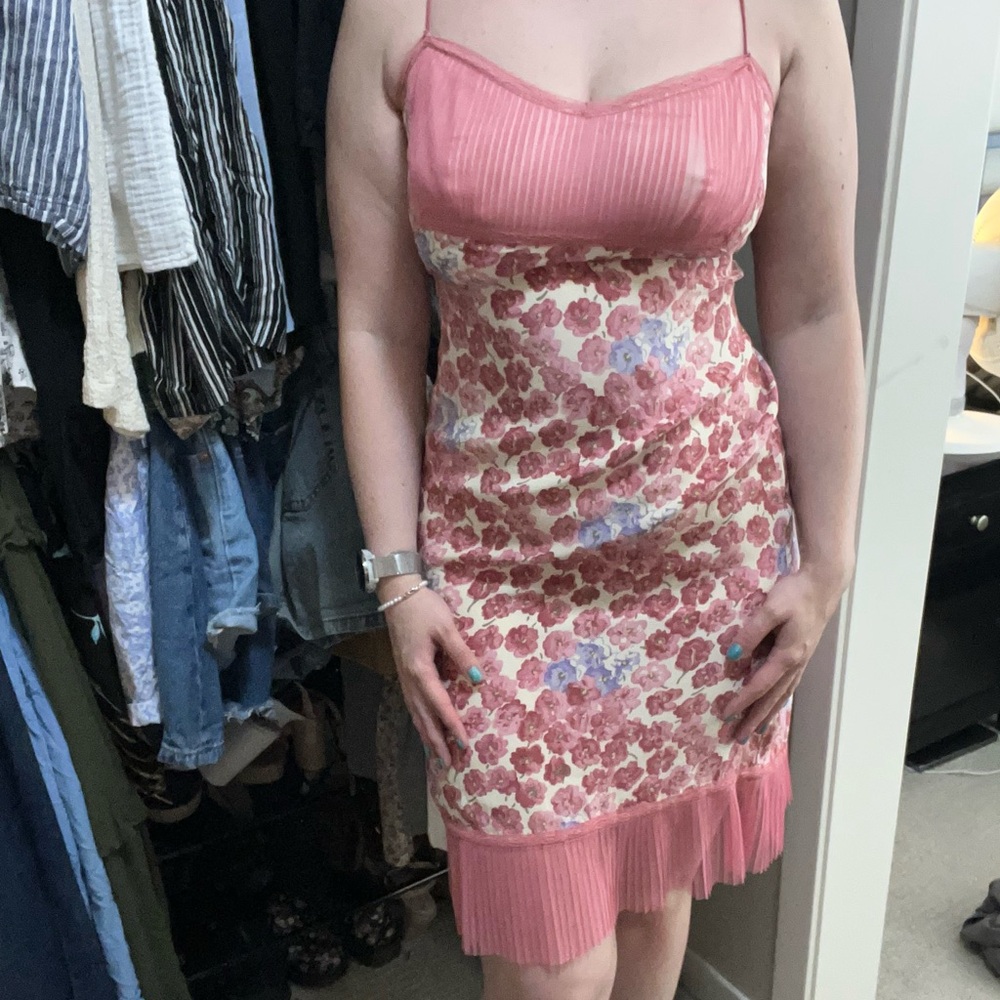 Pink Floral Silk 00s Vintage Betsey Johnson Midi Dress